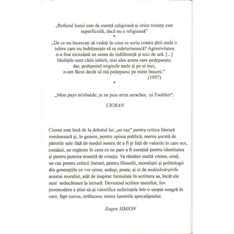 Cioran: o mitologie a nedesavarsirii - Eugen Simion